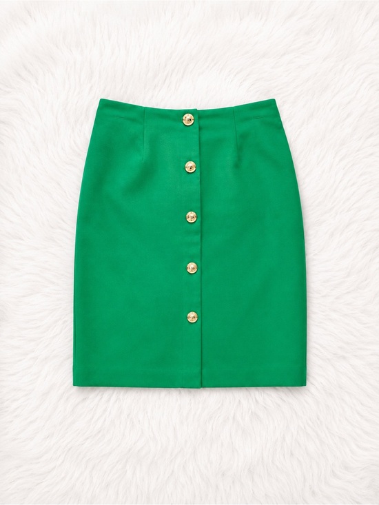 Dresses & Skirts - Emerald Green High Waisted Pencil Skirt Size 4 Gold Button Chic Preppy Office